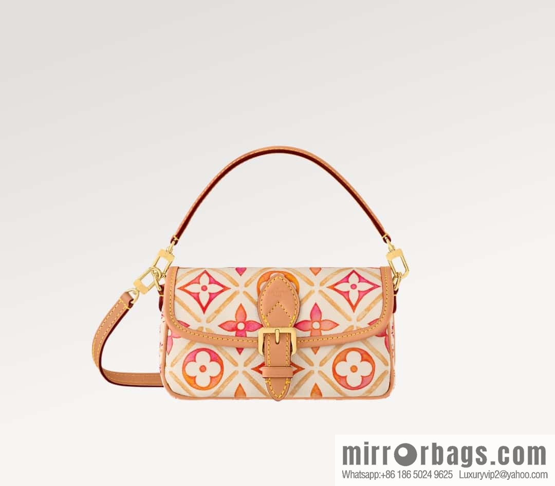[Original order boutique] M83621 rose red printed mini baguette bag Nano Diane baguette handbag, rose red (2024 summer) By the Pool summer series