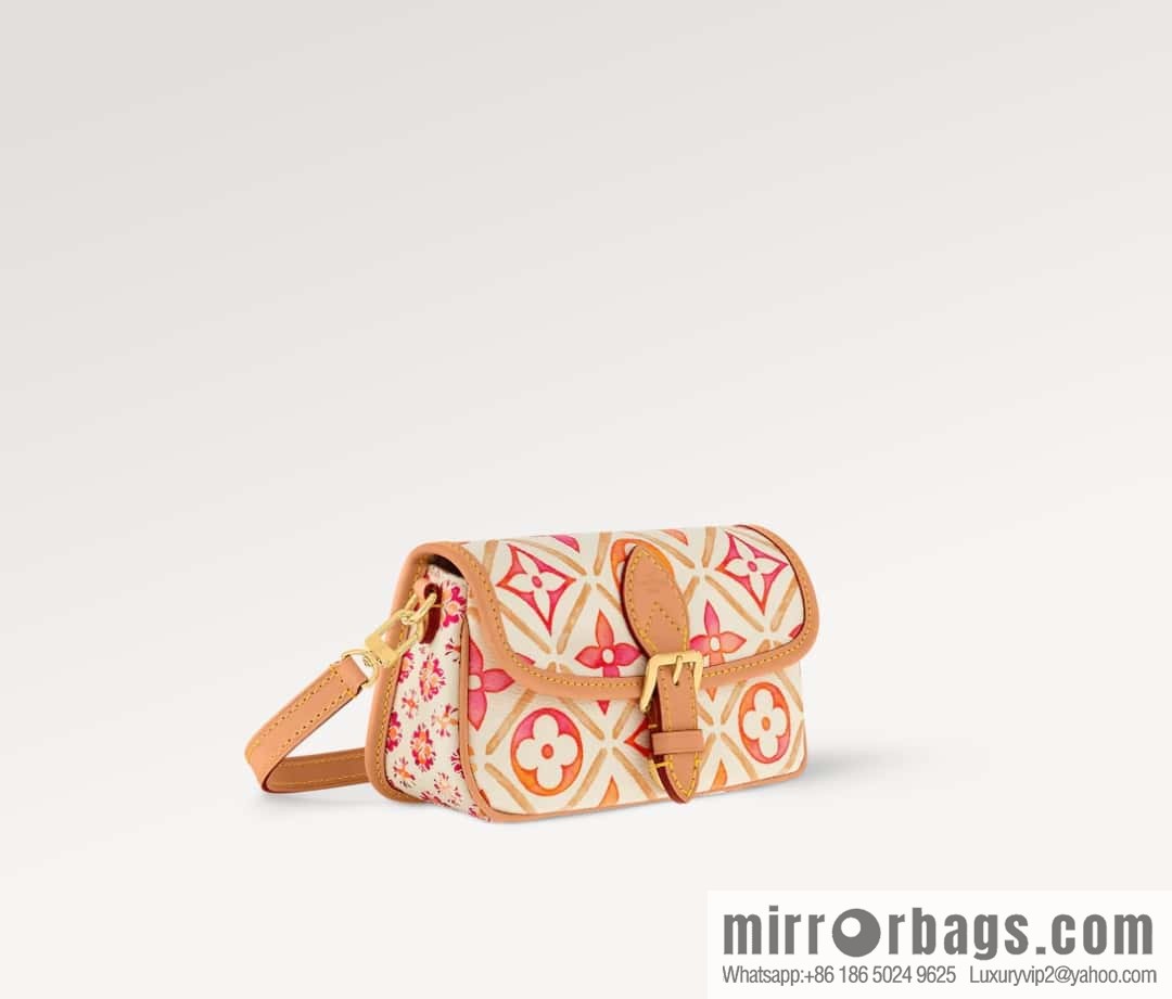 [Original order boutique] M83621 rose red printed mini baguette bag Nano Diane baguette handbag, rose red (2024 summer) By the Pool summer series