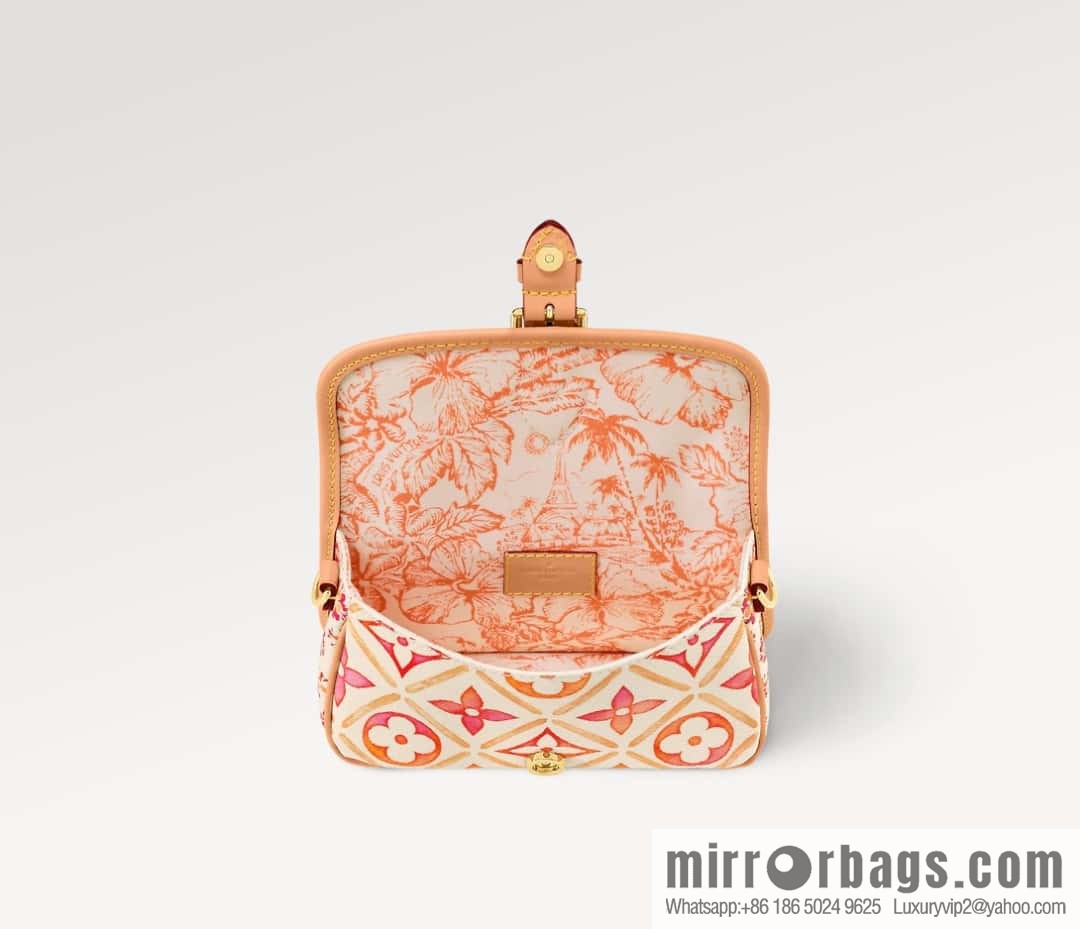 [Original order boutique] M83621 rose red printed mini baguette bag Nano Diane baguette handbag, rose red (2024 summer) By the Pool summer series