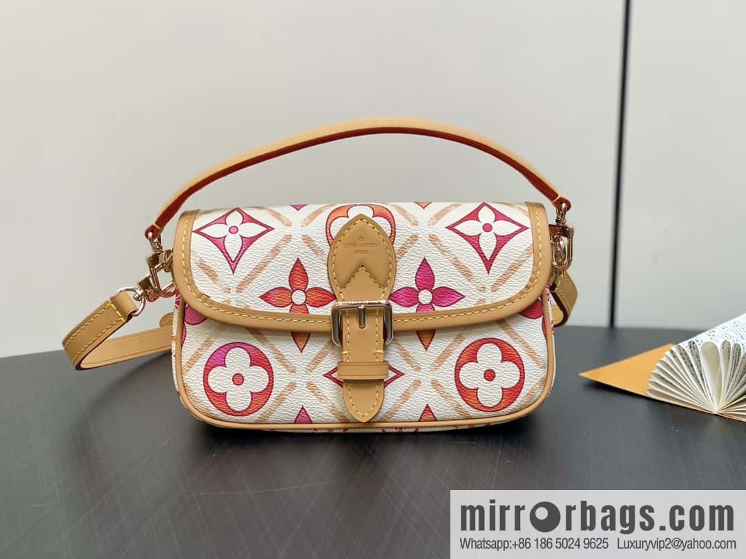 [Original order boutique] M83621 rose red printed mini baguette bag Nano Diane baguette handbag, rose red (2024 summer) By the Pool summer series
