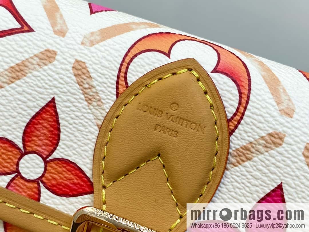 [Original order boutique] M83621 rose red printed mini baguette bag Nano Diane baguette handbag, rose red (2024 summer) By the Pool summer series