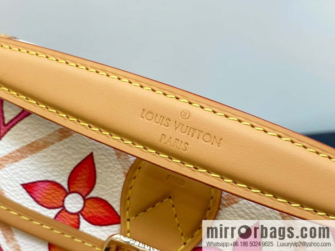 [Original order boutique] M83621 rose red printed mini baguette bag Nano Diane baguette handbag, rose red (2024 summer) By the Pool summer series