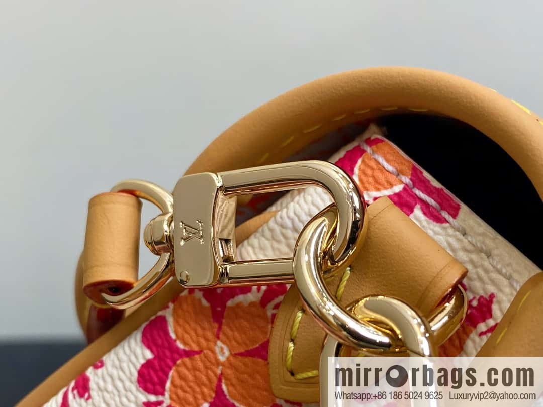 [Original order boutique] M83621 rose red printed mini baguette bag Nano Diane baguette handbag, rose red (2024 summer) By the Pool summer series