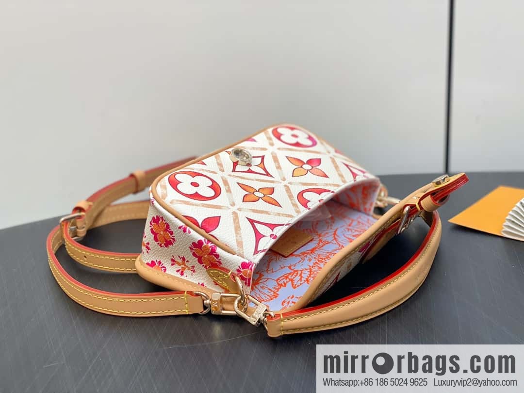 [Original order boutique] M83621 rose red printed mini baguette bag Nano Diane baguette handbag, rose red (2024 summer) By the Pool summer series
