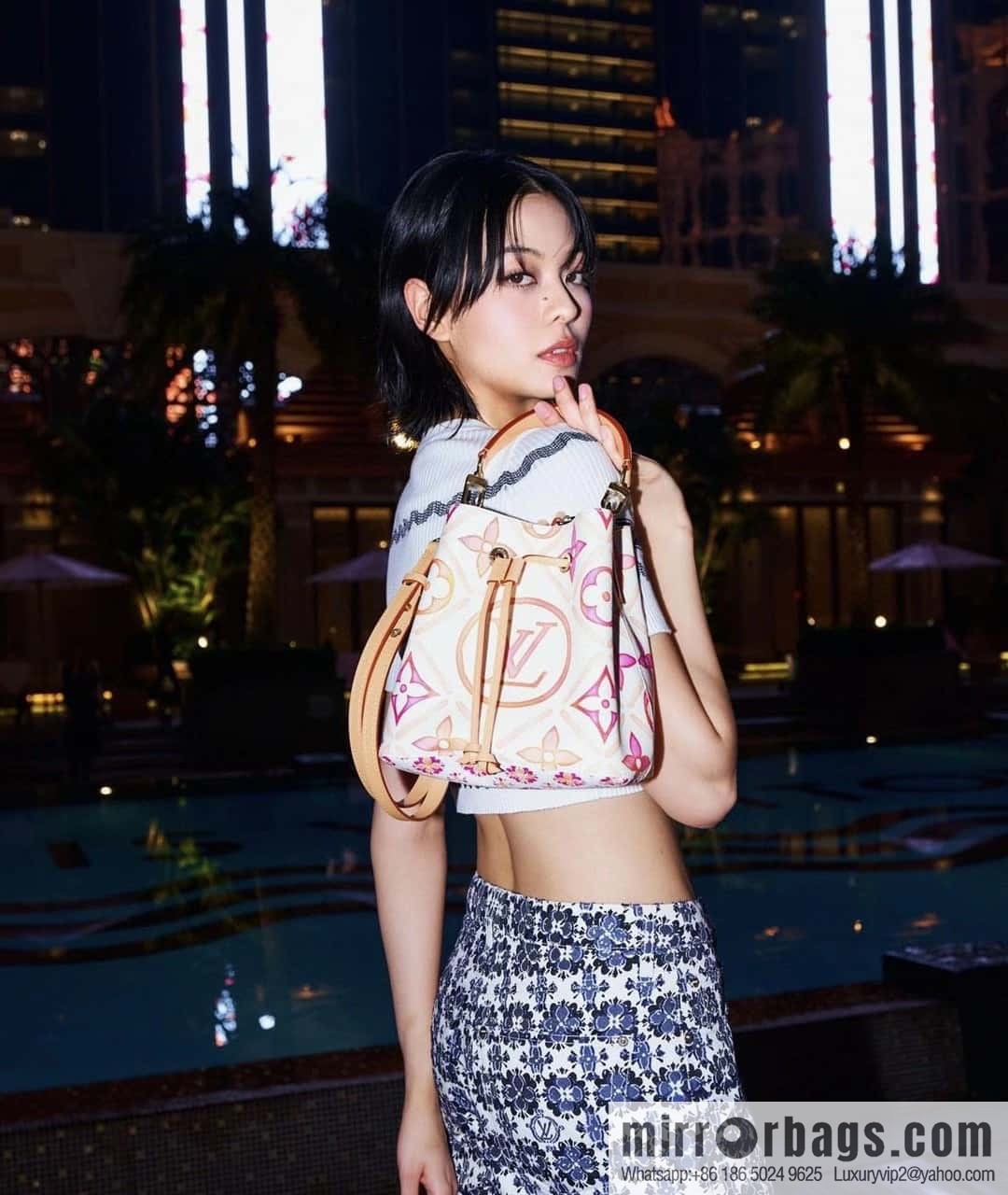 [Original single boutique] M25315 rose red printed small bucket bag series Néonoé BB handbag (summer 2024)