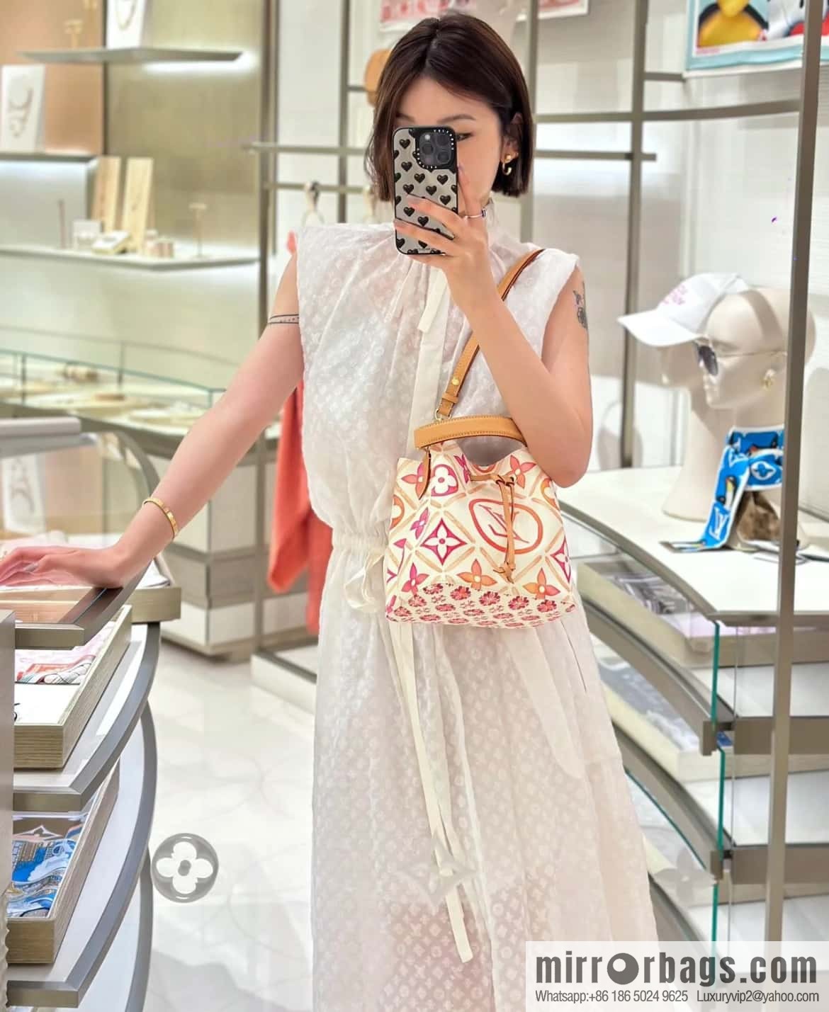 [Original single boutique] M25315 rose red printed small bucket bag series Néonoé BB handbag (summer 2024)