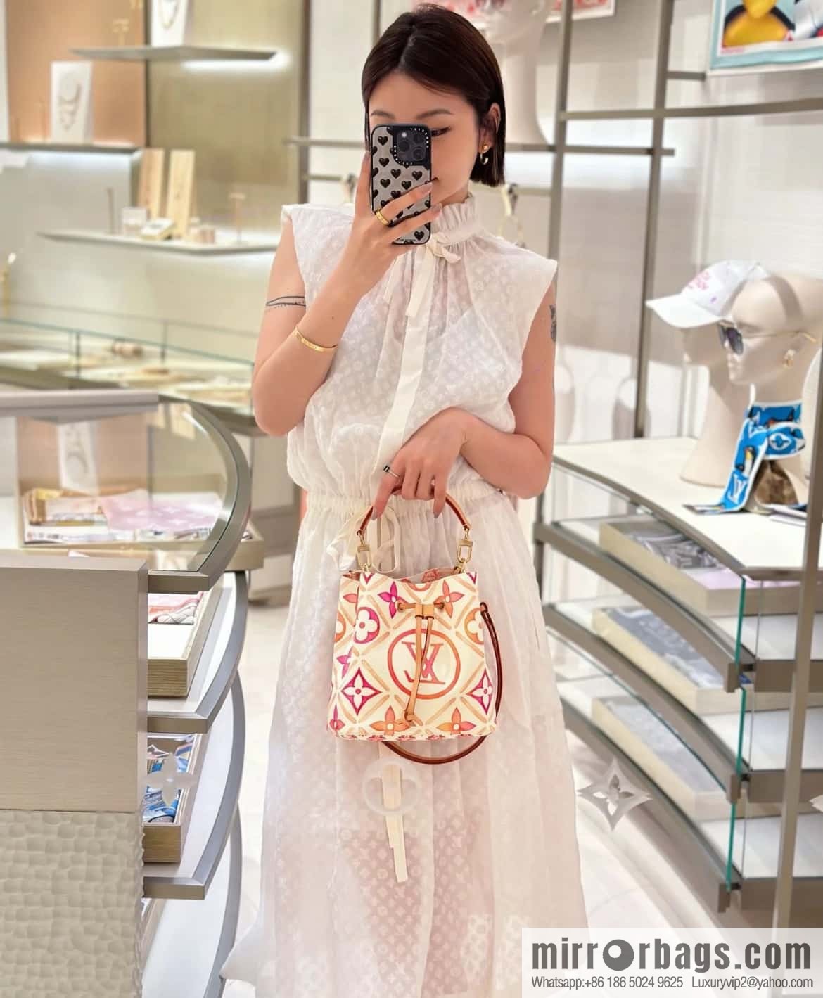 [Original single boutique] M25315 rose red printed small bucket bag series Néonoé BB handbag (summer 2024)