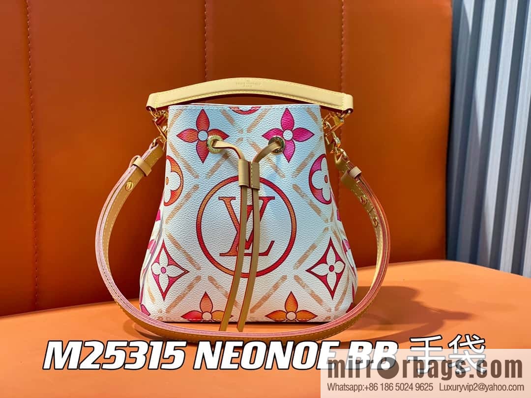 [Original single boutique] M25315 rose red printed small bucket bag series Néonoé BB handbag (summer 2024)