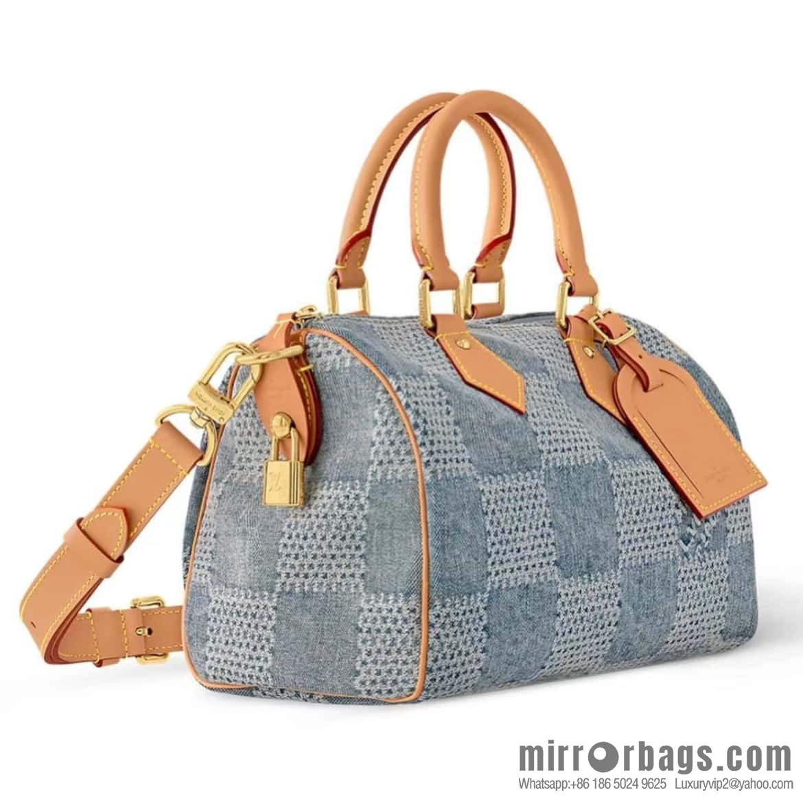 [Boutique‑grade] M40700 blue plaid chip version, denim pillow bag speedy series KEEPALL BANDOULIZRE 25 handbag