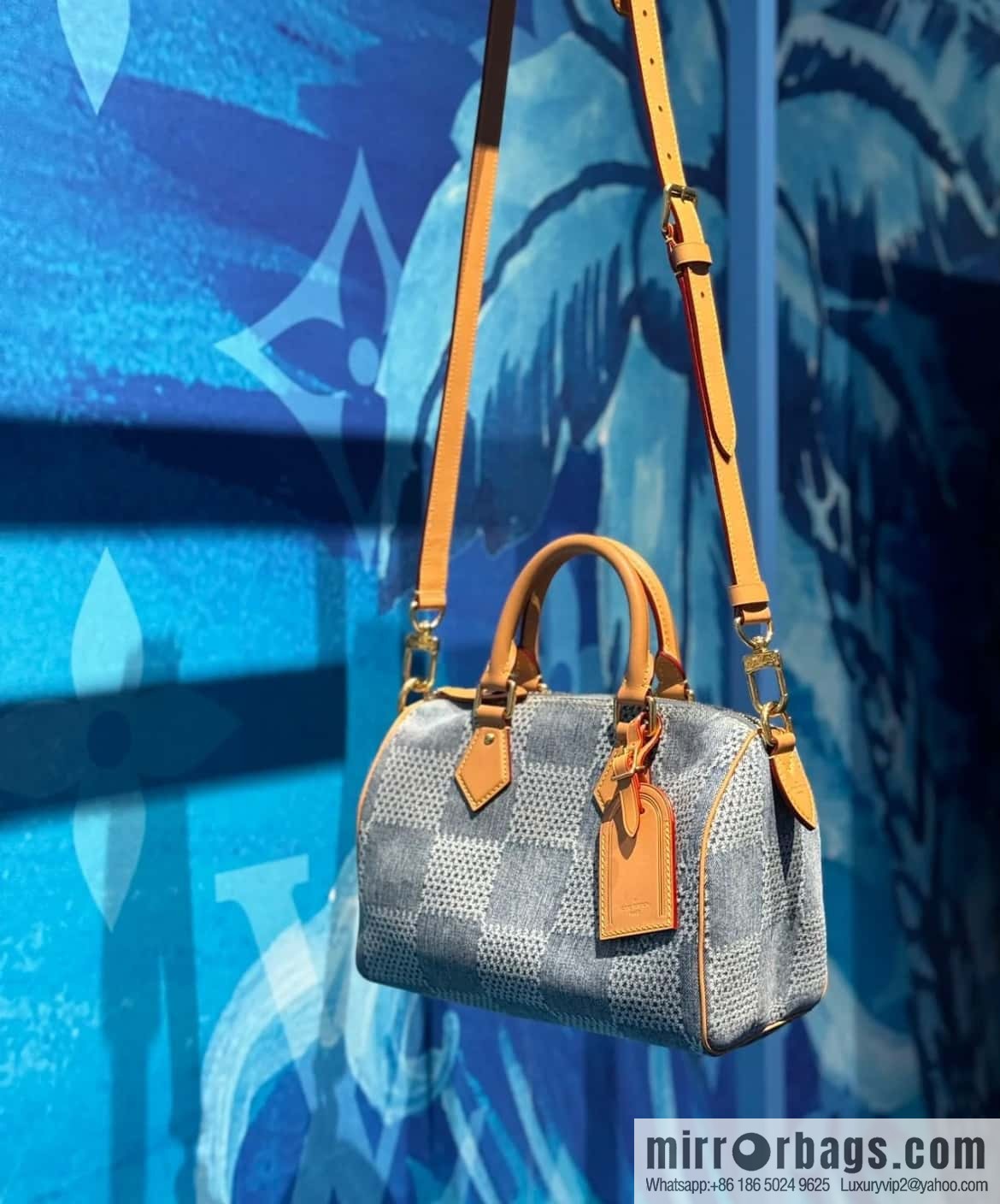 [Boutique‑grade] M40700 blue plaid chip version, denim pillow bag speedy series KEEPALL BANDOULIZRE 25 handbag