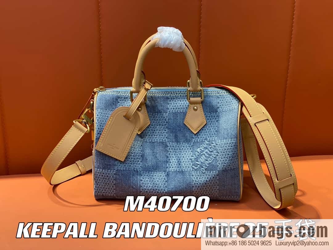 [Boutique‑grade] M40700 blue plaid chip version, denim pillow bag speedy series KEEPALL BANDOULIZRE 25 handbag