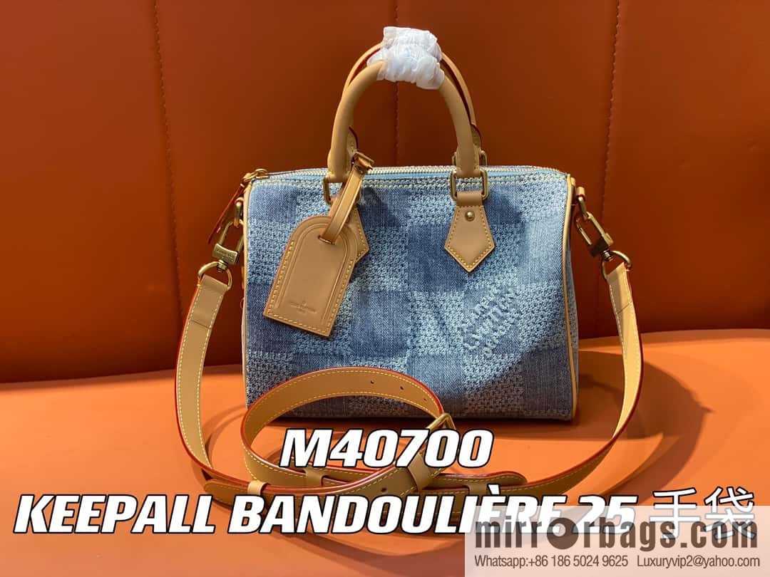 [Boutique‑grade] M40700 blue plaid chip version, denim pillow bag speedy series KEEPALL BANDOULIZRE 25 handbag