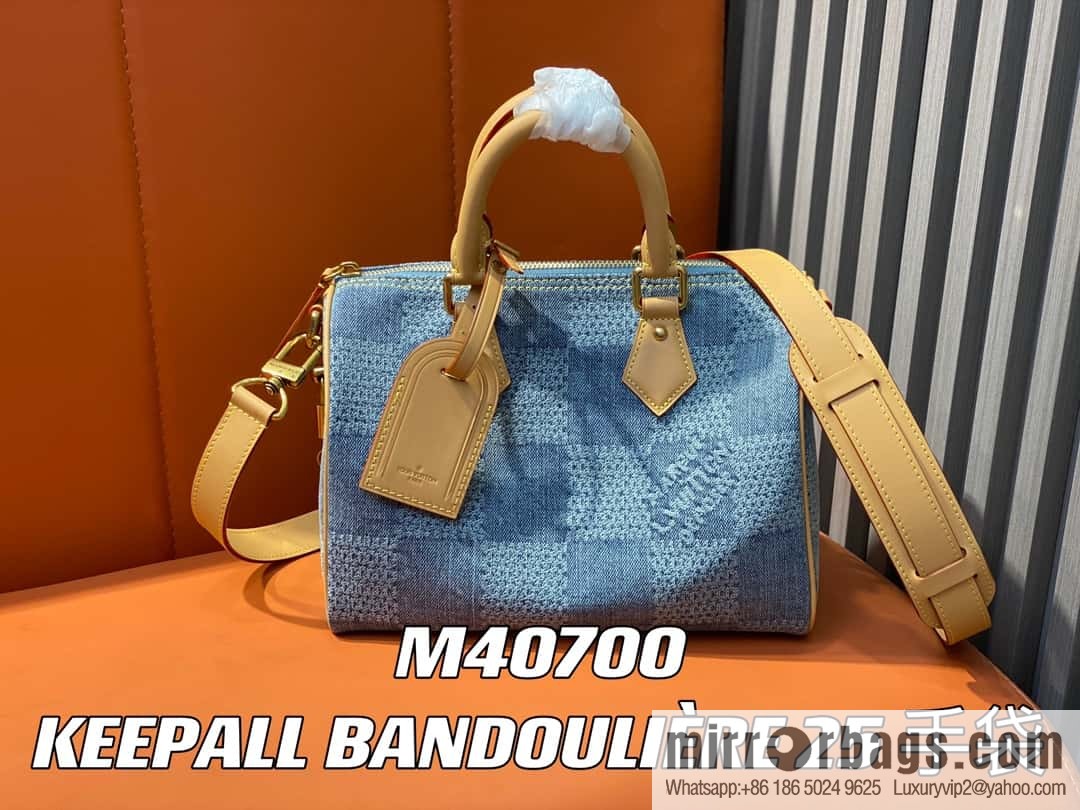 [Boutique‑grade] M40700 blue plaid chip version, denim pillow bag speedy series KEEPALL BANDOULIZRE 25 handbag