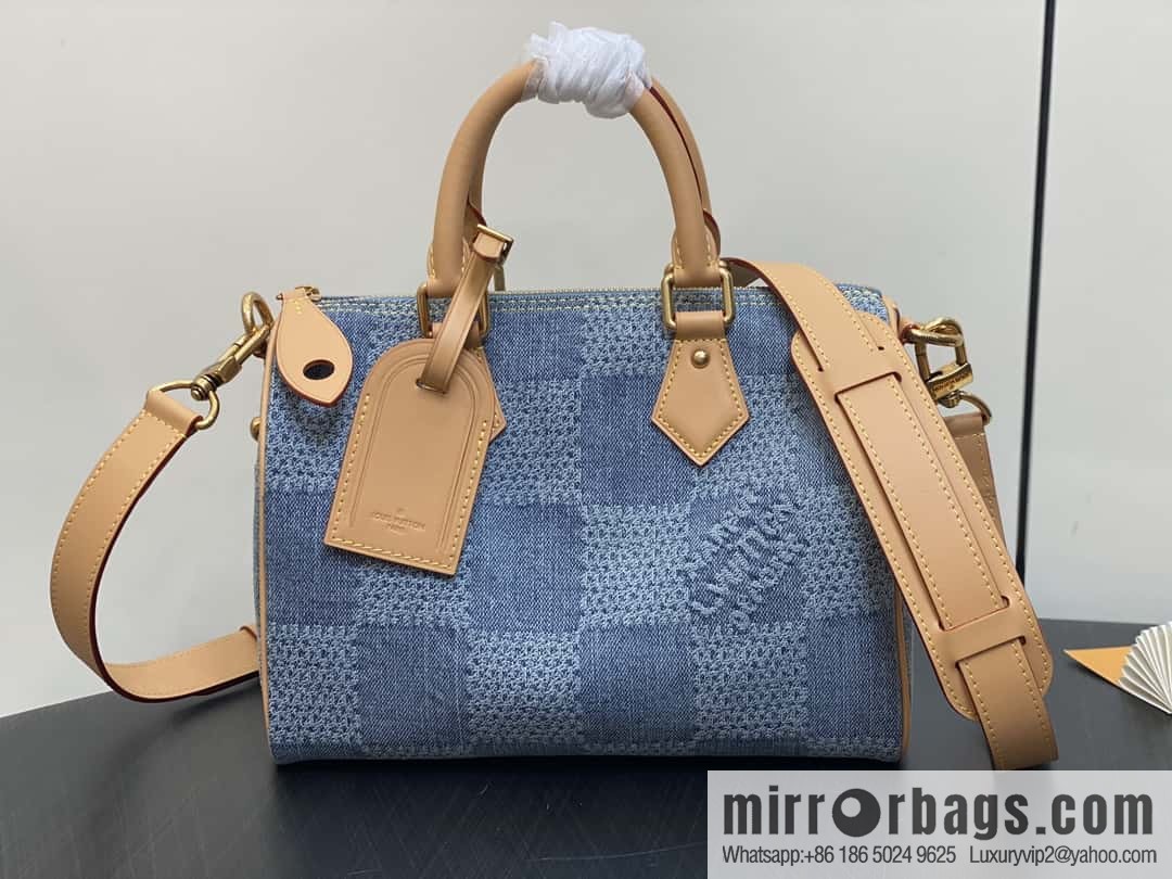 [Boutique‑grade] M40700 blue plaid chip version, denim pillow bag speedy series KEEPALL BANDOULIZRE 25 handbag