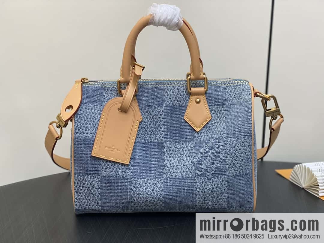 [Boutique‑grade] M40700 blue plaid chip version, denim pillow bag speedy series KEEPALL BANDOULIZRE 25 handbag