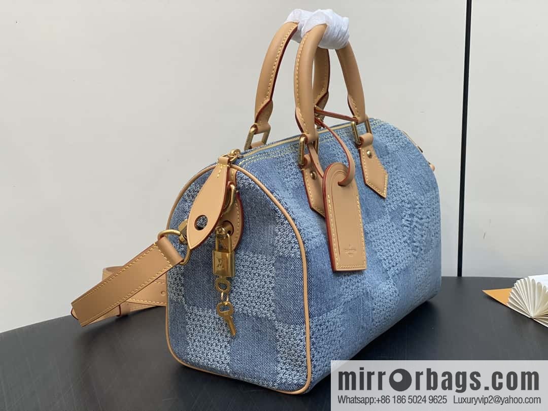 [Boutique‑grade] M40700 blue plaid chip version, denim pillow bag speedy series KEEPALL BANDOULIZRE 25 handbag