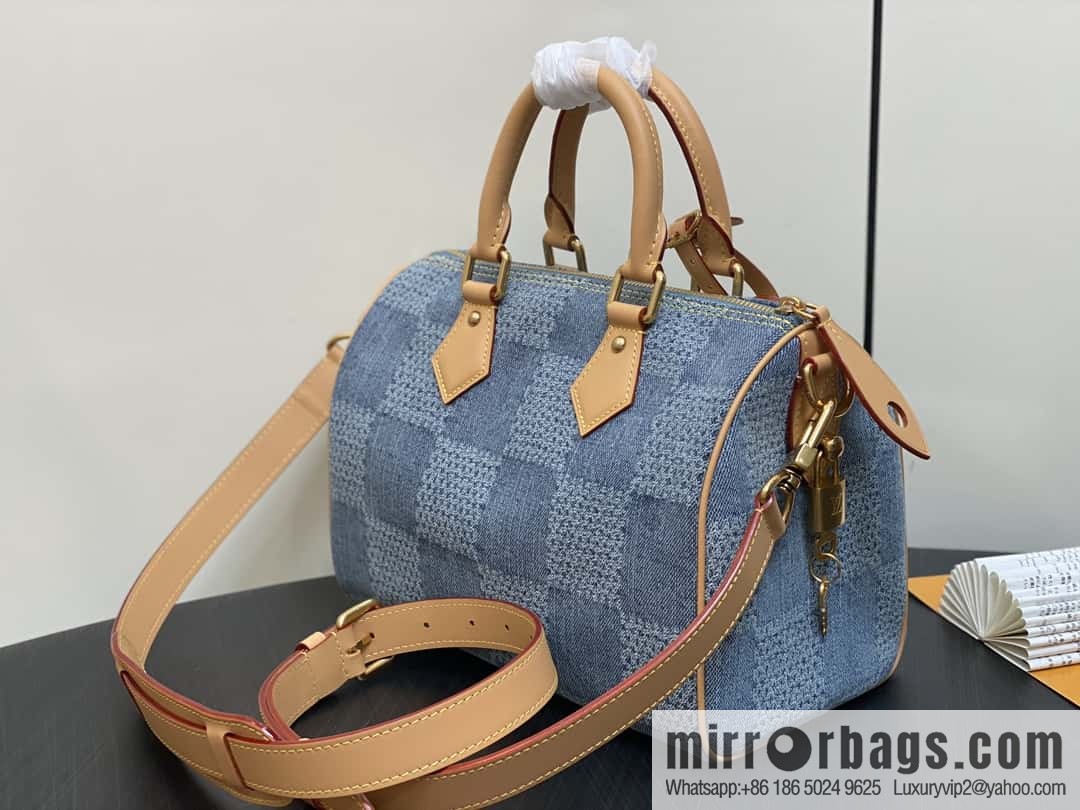 [Boutique‑grade] M40700 blue plaid chip version, denim pillow bag speedy series KEEPALL BANDOULIZRE 25 handbag