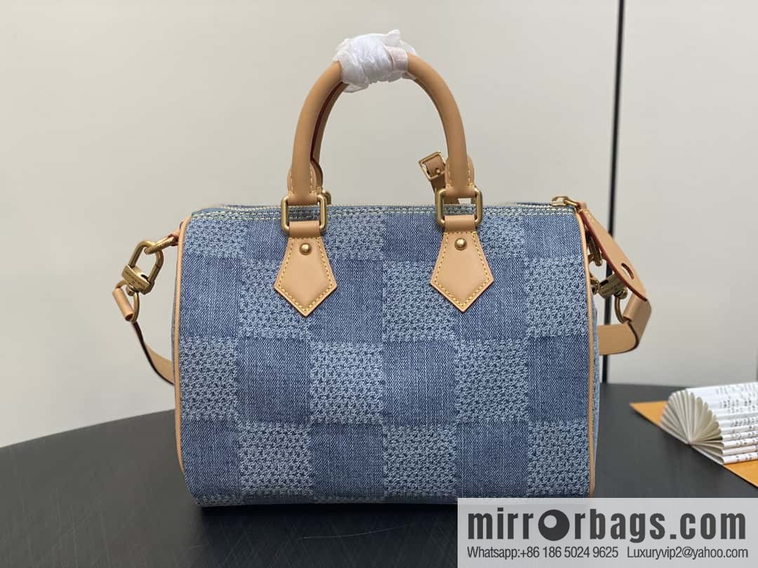 [Boutique‑grade] M40700 blue plaid chip version, denim pillow bag speedy series KEEPALL BANDOULIZRE 25 handbag