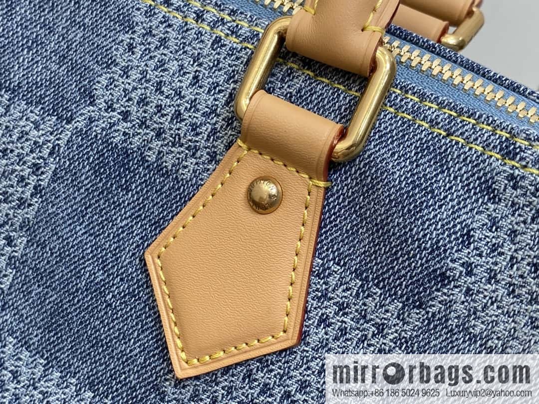 [Boutique‑grade] M40700 blue plaid chip version, denim pillow bag speedy series KEEPALL BANDOULIZRE 25 handbag