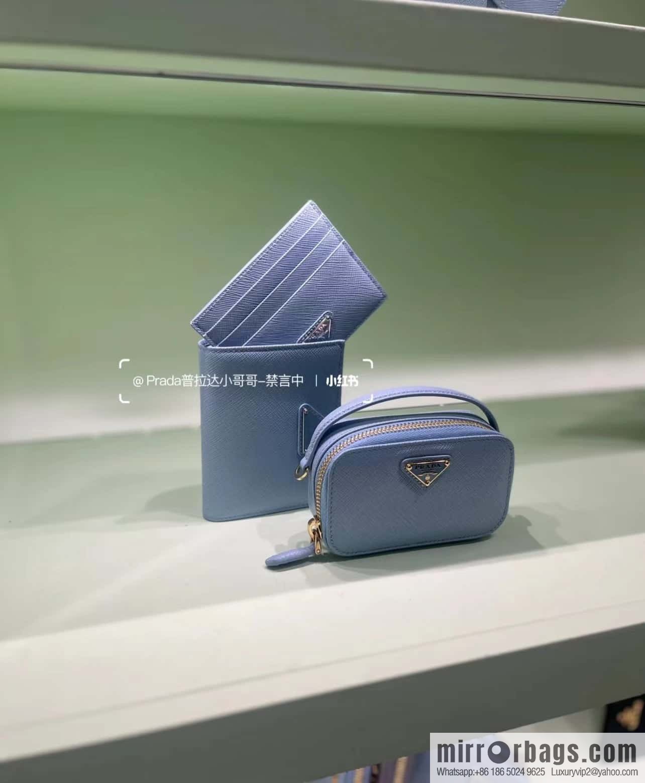 PRADA 🎉 mini diagonal bag 🎉 1NR025 cross pattern leather blue
