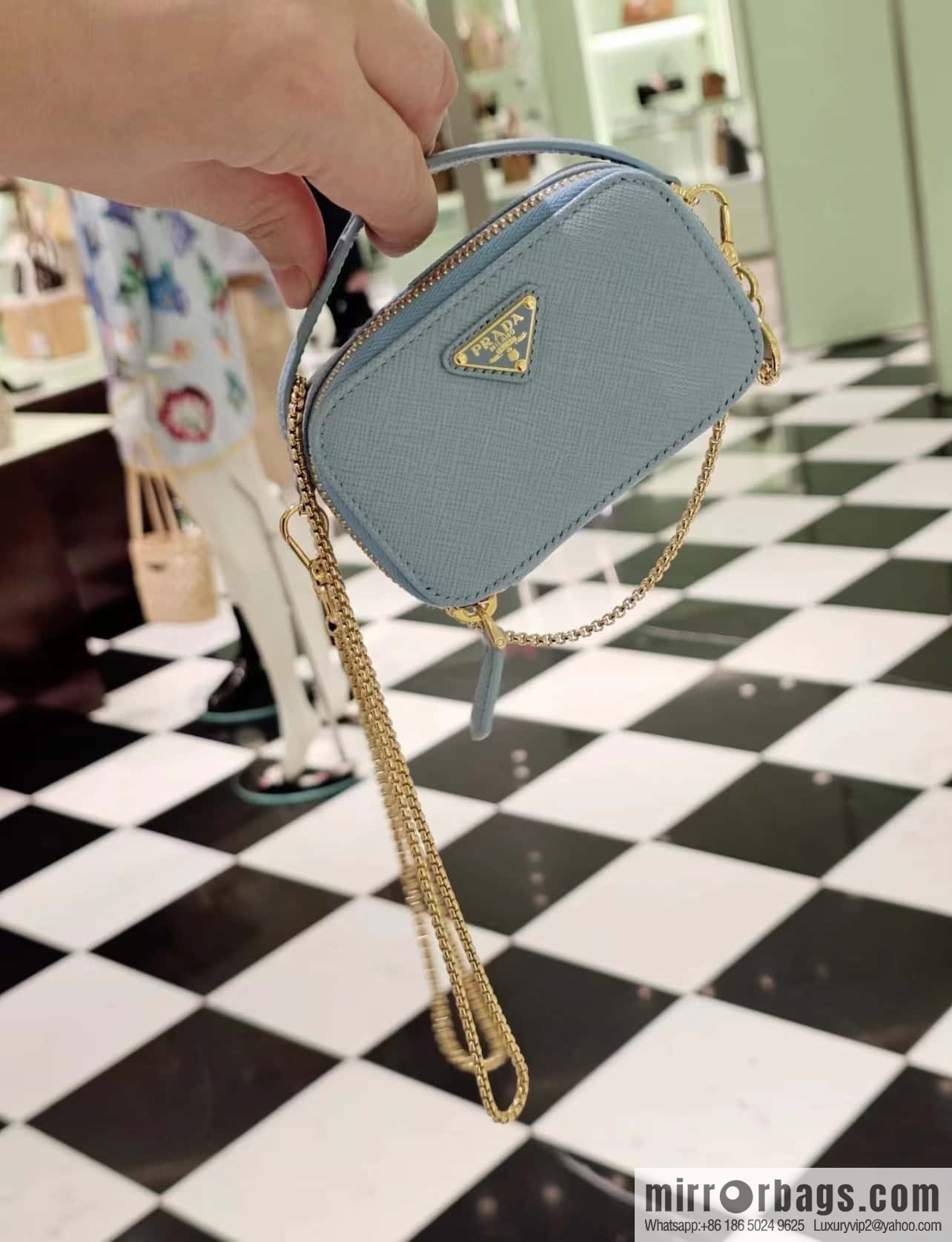 PRADA 🎉 mini diagonal bag 🎉 1NR025 cross pattern leather blue