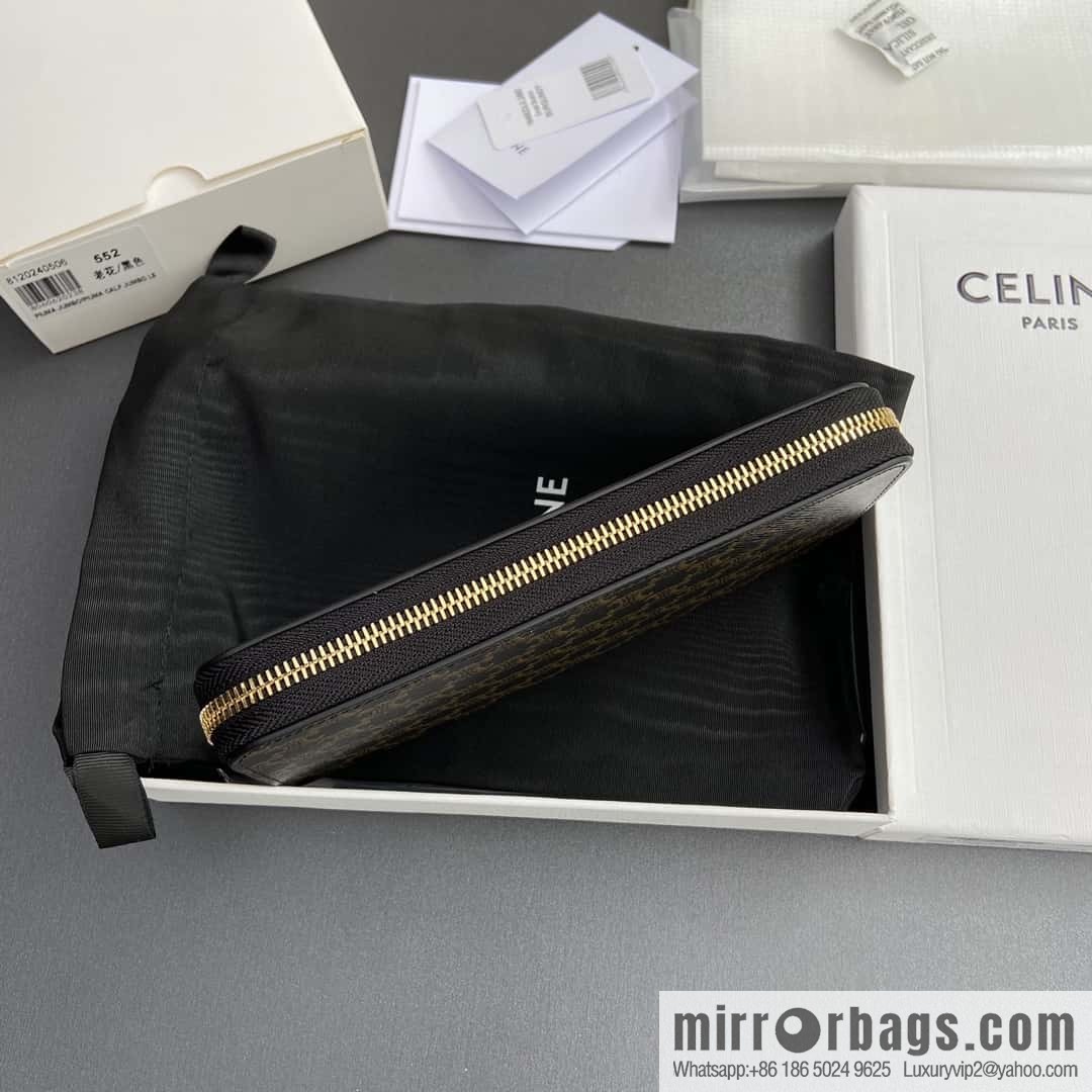 CELINE TRIOMPHE logo printing full zipper opening and closing 10l552DS3.04LU