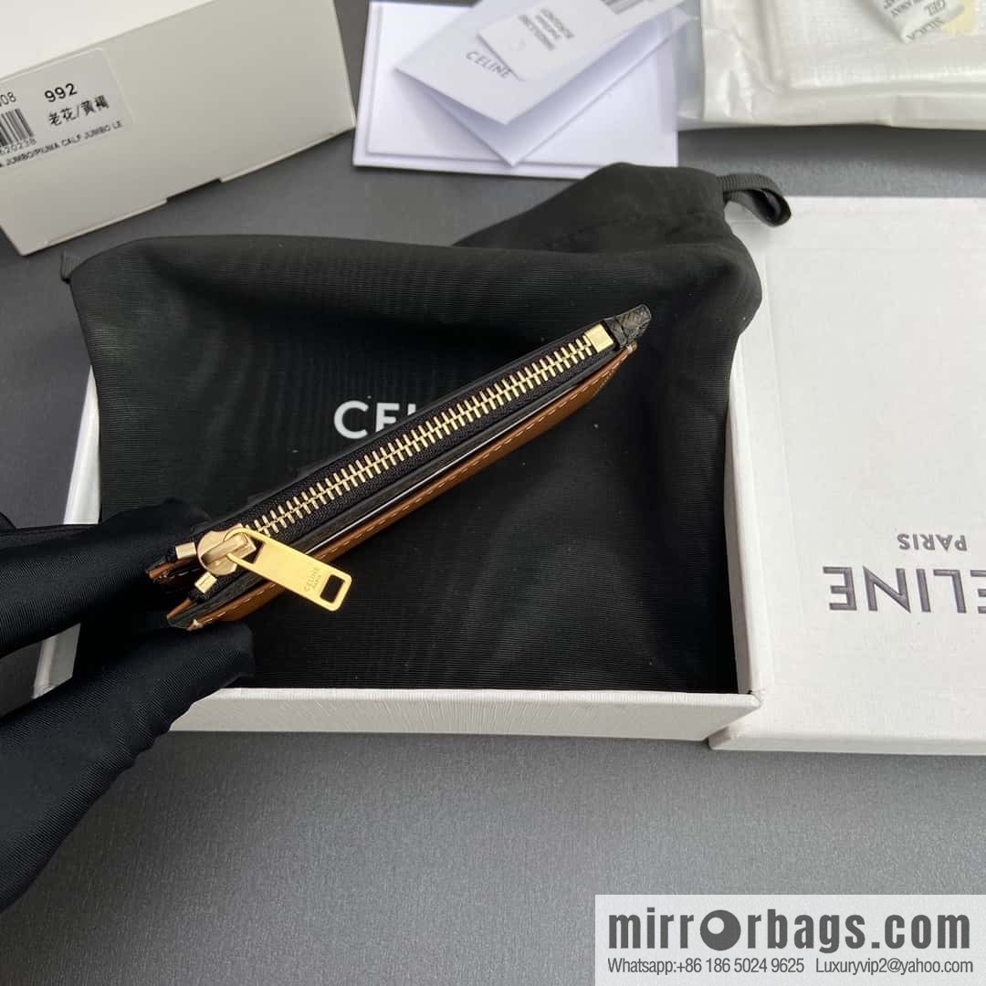 CELINE TRIOMPHE Logo Printed Sheepskin Zipper Card Pack 10F992BZ.9.04LU