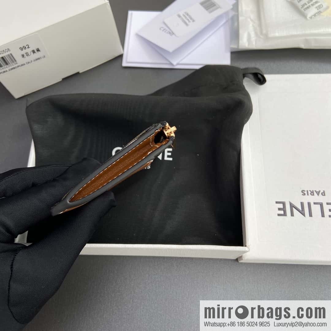 CELINE TRIOMPHE Logo Printed Sheepskin Zipper Card Pack 10F992BZ.9.04LU