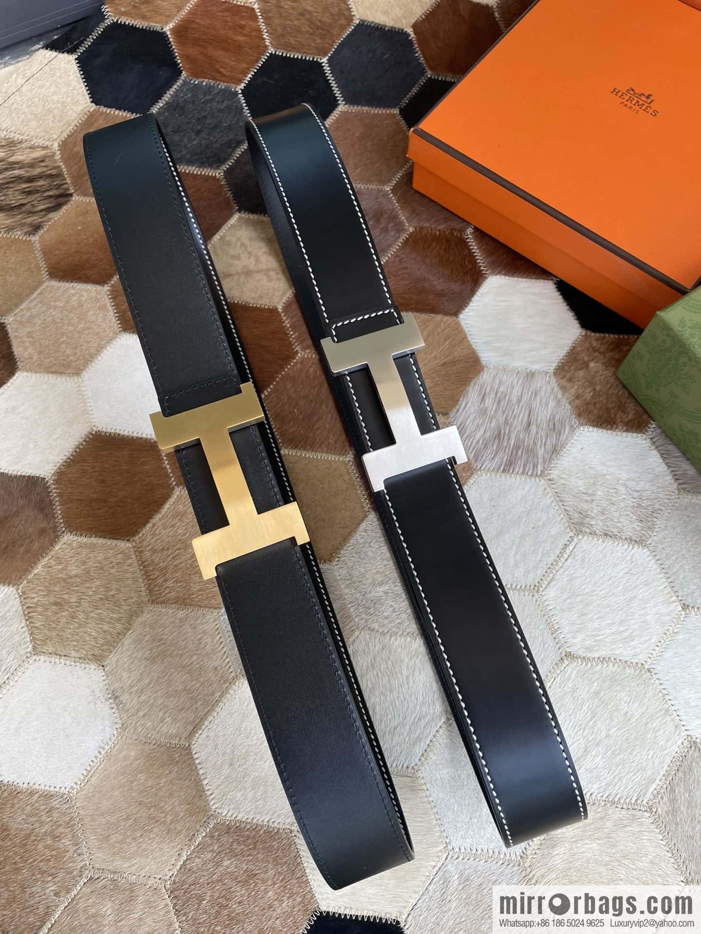 Hermes Hermes, fine steel four-corner solder joint metal buckle with first layer cowhide double-sided men's 3.8cm belt