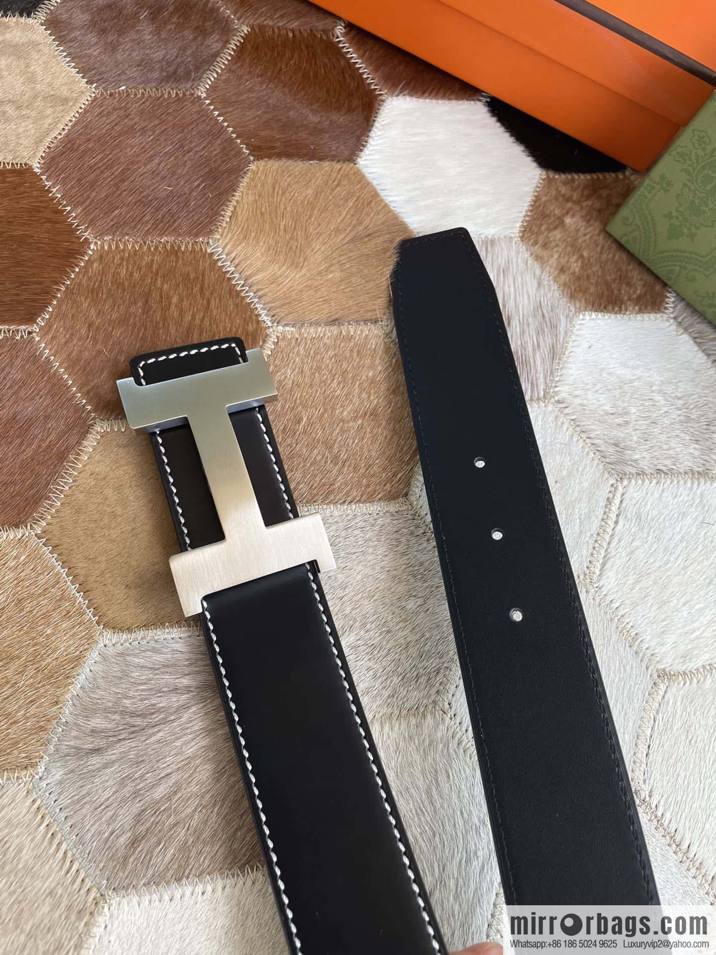 Hermes Hermes, fine steel four-corner solder joint metal buckle with first layer cowhide double-sided men's 3.8cm belt