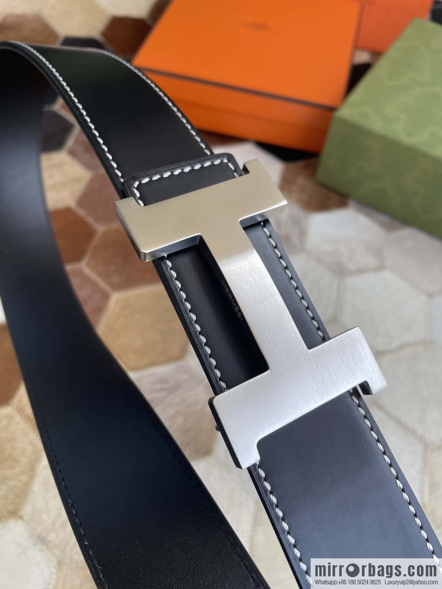 Hermes Hermes, fine steel four-corner solder joint metal buckle with first layer cowhide double-sided men's 3.8cm belt