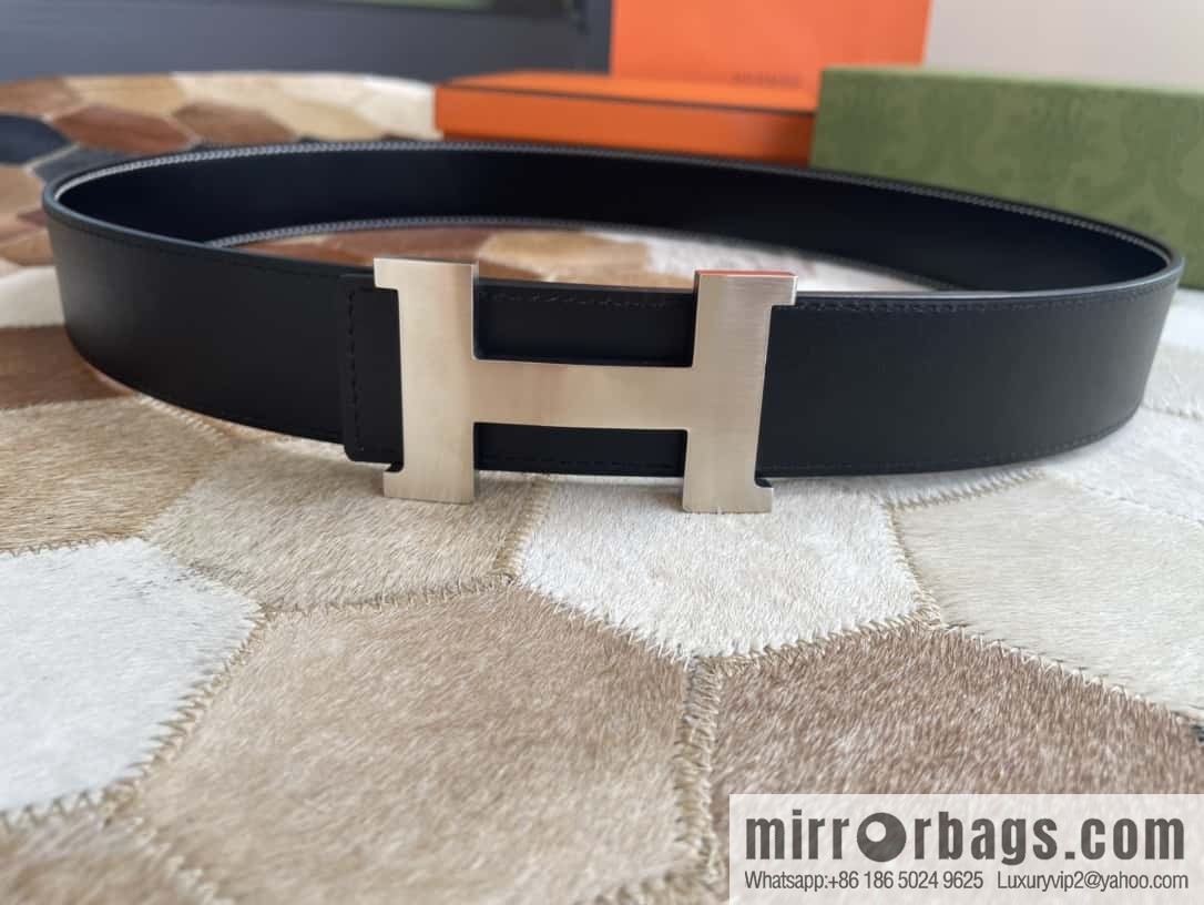 Hermes Hermes, fine steel four-corner solder joint metal buckle with first layer cowhide double-sided men's 3.8cm belt