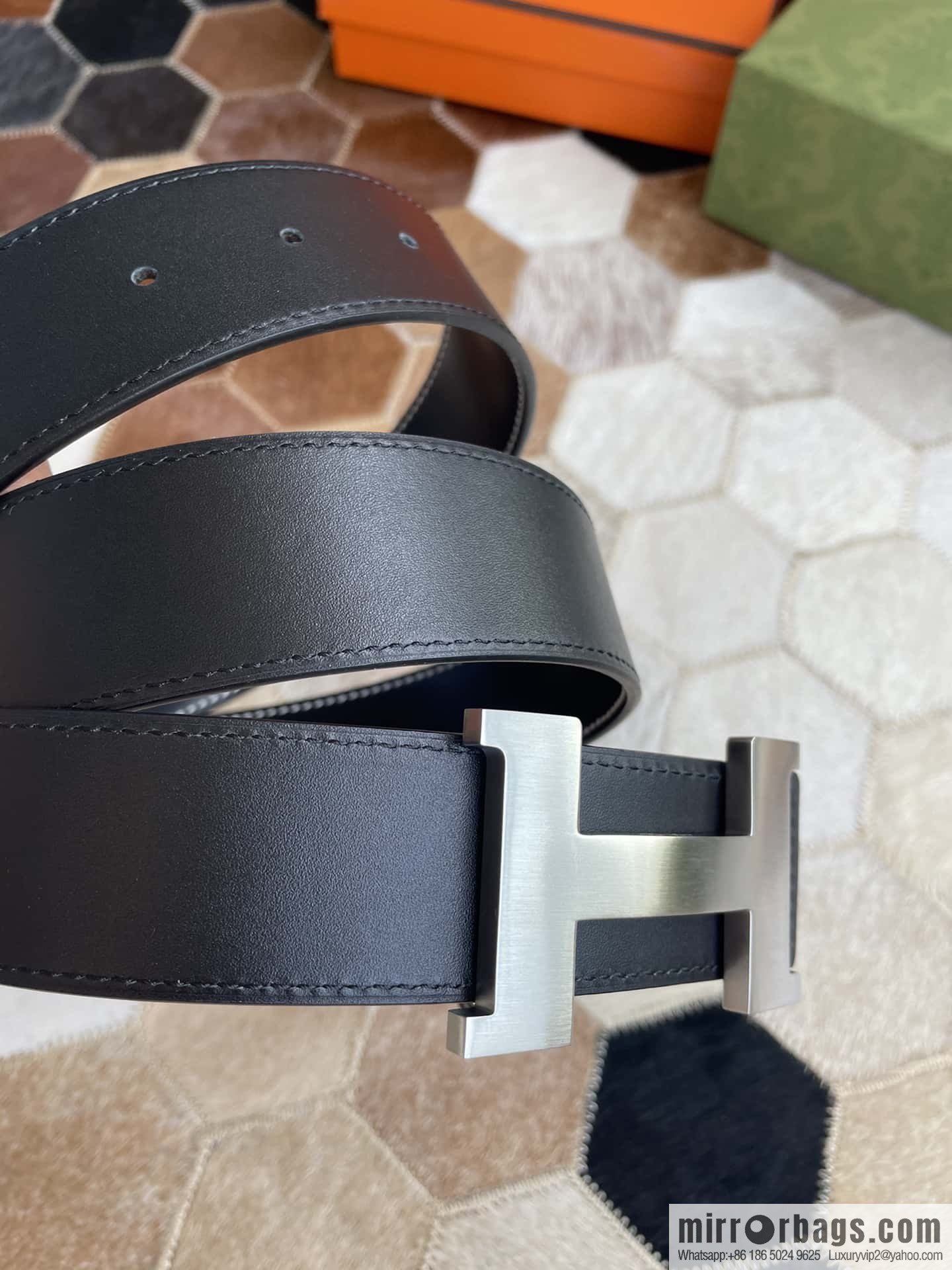 Hermes Hermes, fine steel four-corner solder joint metal buckle with first layer cowhide double-sided men's 3.8cm belt