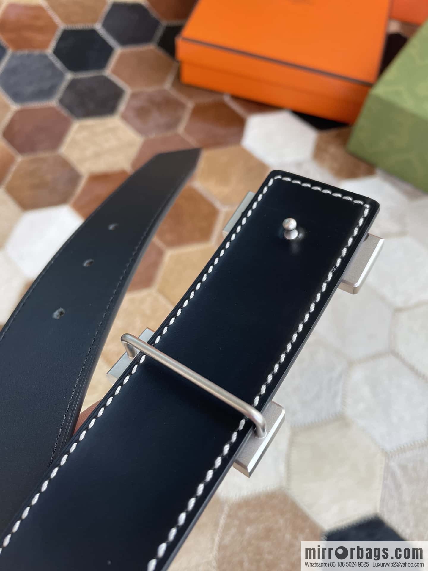 Hermes Hermes, fine steel four-corner solder joint metal buckle with first layer cowhide double-sided men's 3.8cm belt