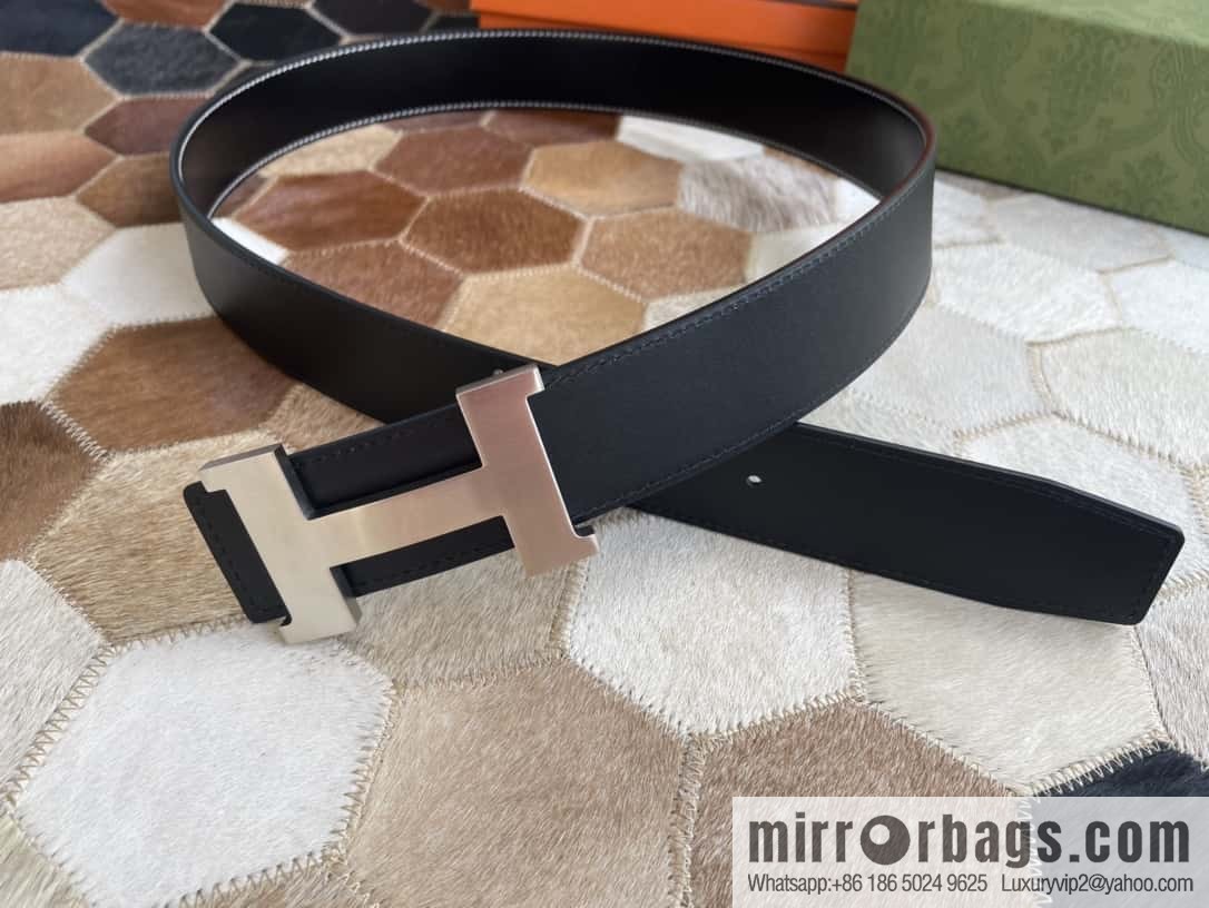 Hermes Hermes, fine steel four-corner solder joint metal buckle with first layer cowhide double-sided men's 3.8cm belt