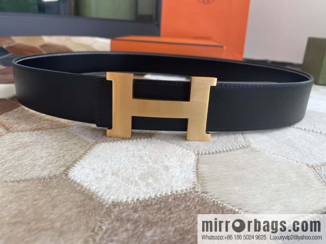 Hermes Hermes, fine steel four-corner solder joint metal buckle with first layer cowhide double-sided men's 3.8cm belt
