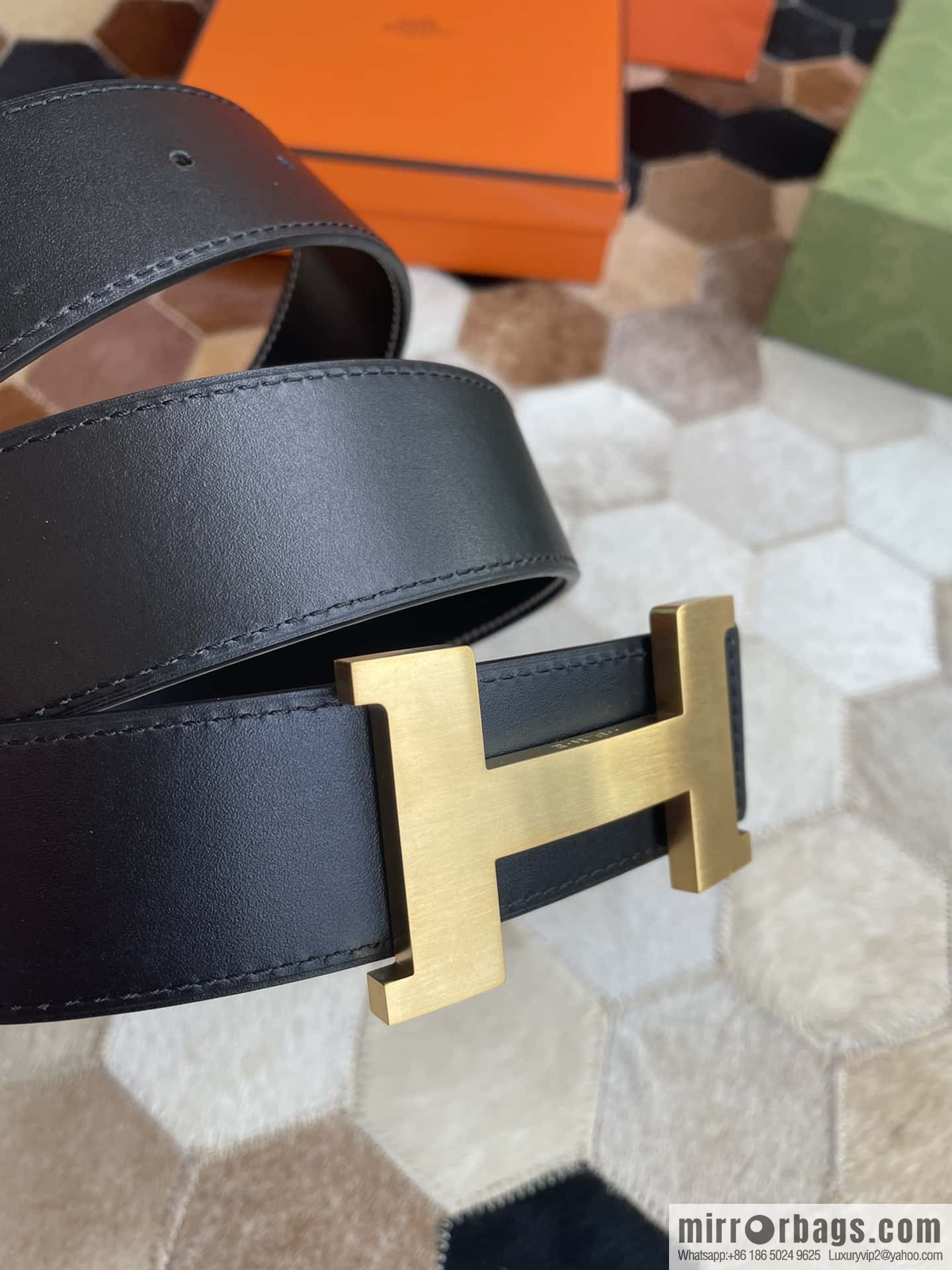 Hermes Hermes, fine steel four-corner solder joint metal buckle with first layer cowhide double-sided men's 3.8cm belt