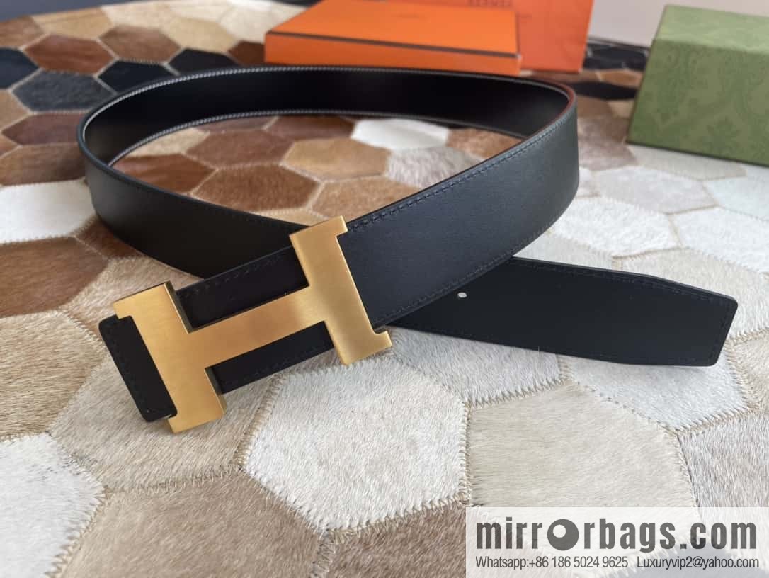 Hermes Hermes, fine steel four-corner solder joint metal buckle with first layer cowhide double-sided men's 3.8cm belt
