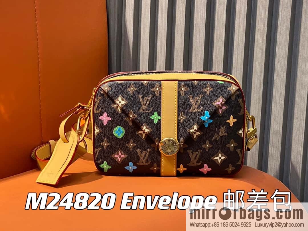 [Original single boutique] M24820 brown color, variable code chip version, men's bag messenger bag series Envelope messenger bag