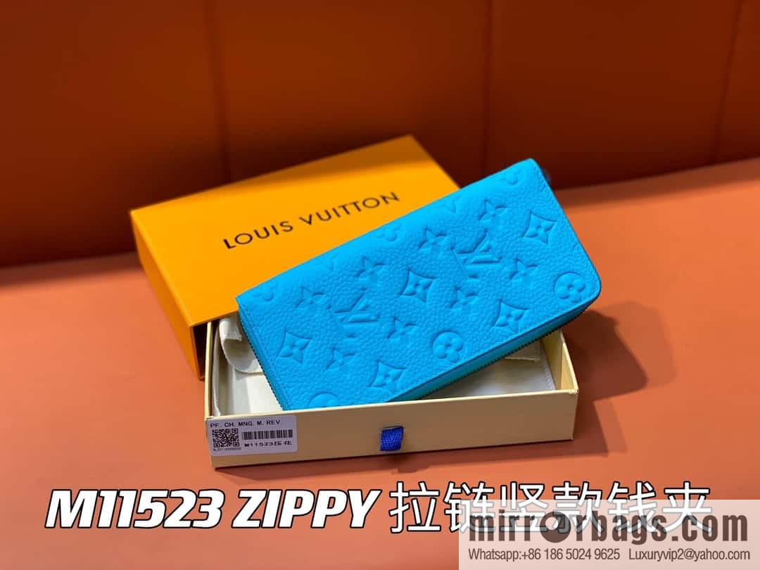 [Original single boutique] M11523 blue full leather embossed, single zipper wallet series ZIPPY zipper vertical wallet