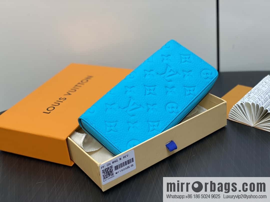 [Original single boutique] M11523 blue full leather embossed, single zipper wallet series ZIPPY zipper vertical wallet