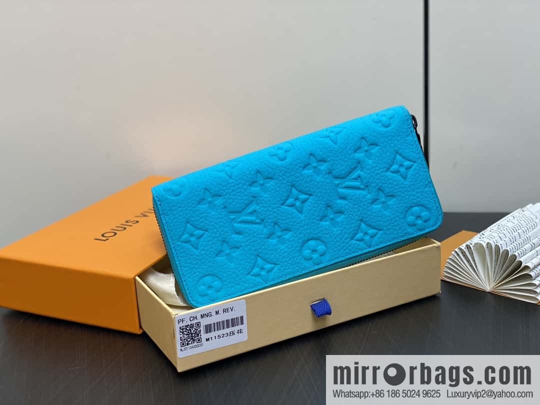 [Original single boutique] M11523 blue full leather embossed, single zipper wallet series ZIPPY zipper vertical wallet