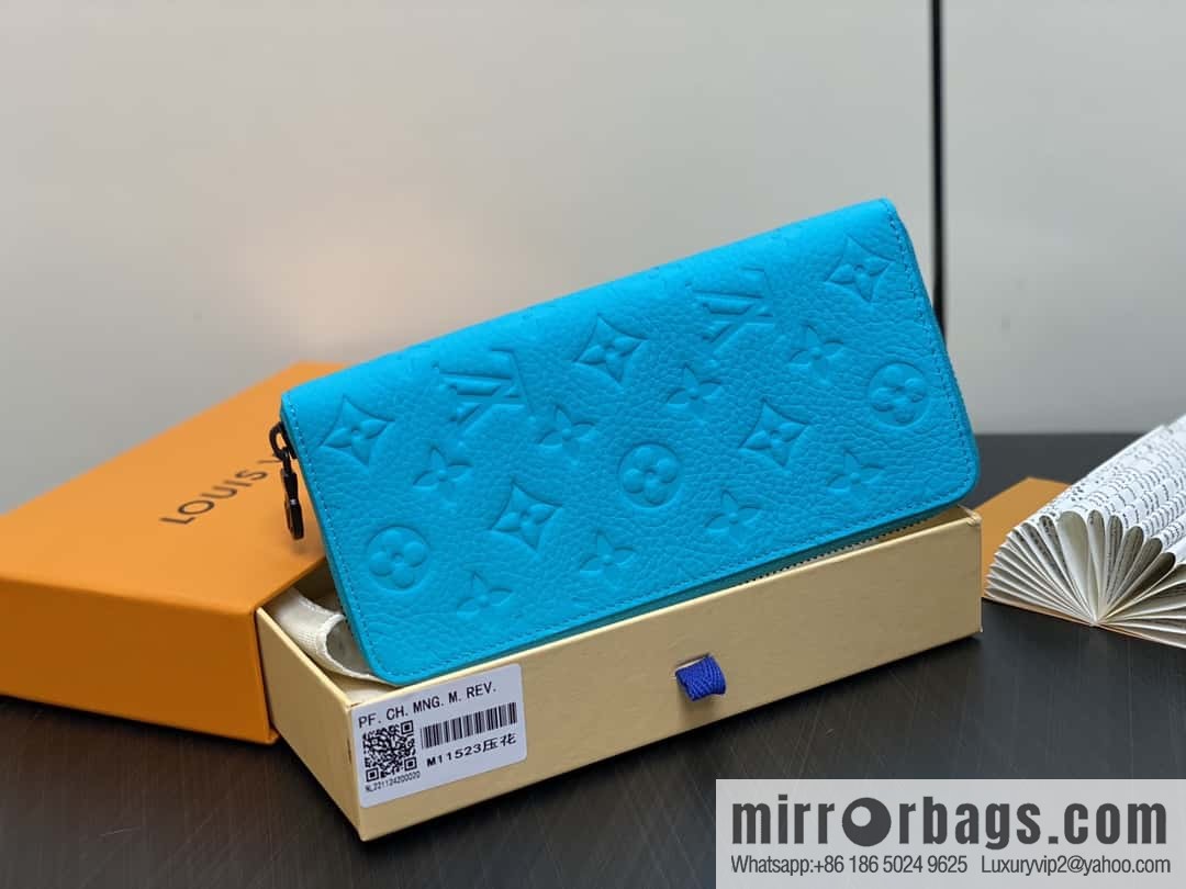 [Original single boutique] M11523 blue full leather embossed, single zipper wallet series ZIPPY zipper vertical wallet