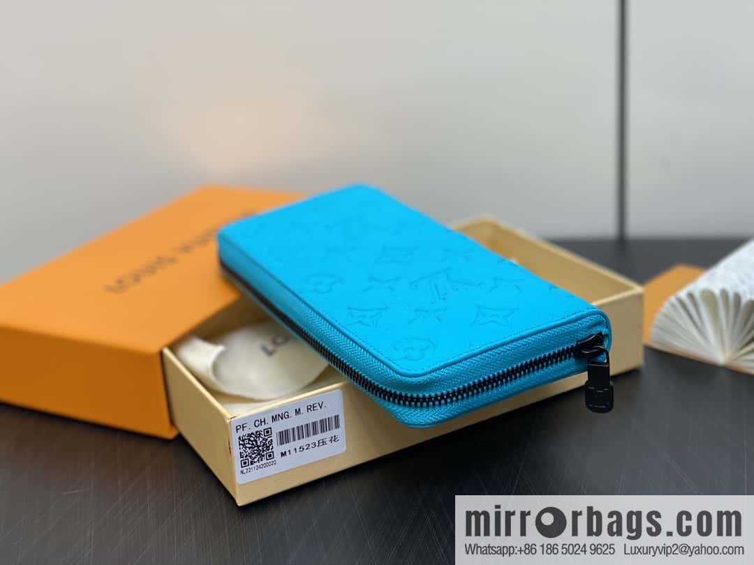 [Original single boutique] M11523 blue full leather embossed, single zipper wallet series ZIPPY zipper vertical wallet