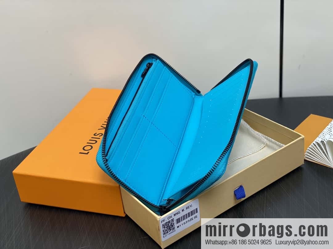 [Original single boutique] M11523 blue full leather embossed, single zipper wallet series ZIPPY zipper vertical wallet