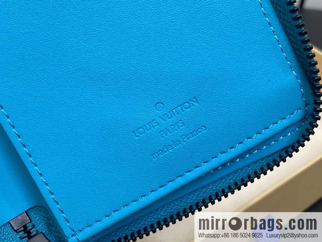 [Original single boutique] M11523 blue full leather embossed, single zipper wallet series ZIPPY zipper vertical wallet