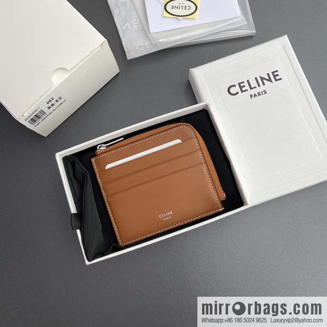 CELINE TRIOMPHE Logo Printed Sheepskin Zipper Card Pack 10D882CCP.04LU