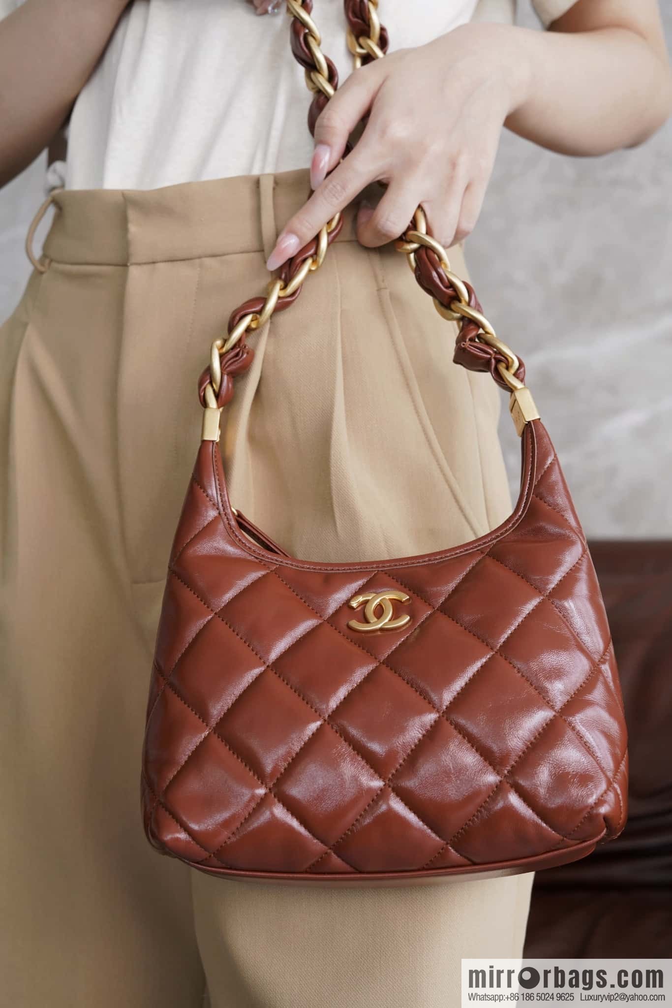 CHANEL Premium Handicraft Workshop Hobo Caramel Color, Small, Genuine Leather AS4922