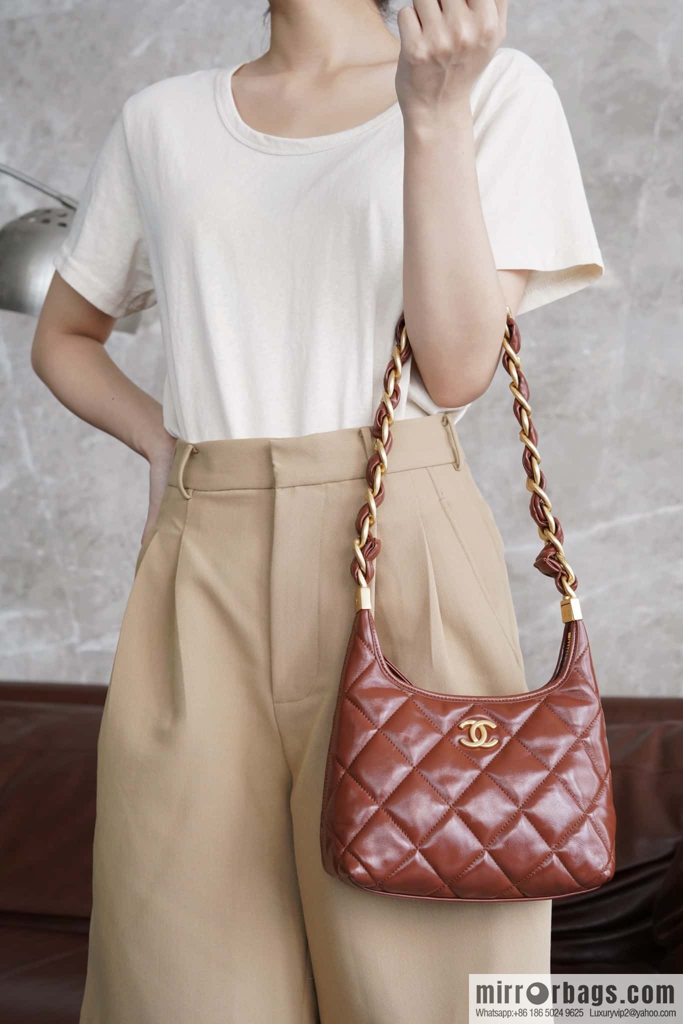 CHANEL Premium Handicraft Workshop Hobo Caramel Color, Small, Genuine Leather AS4922