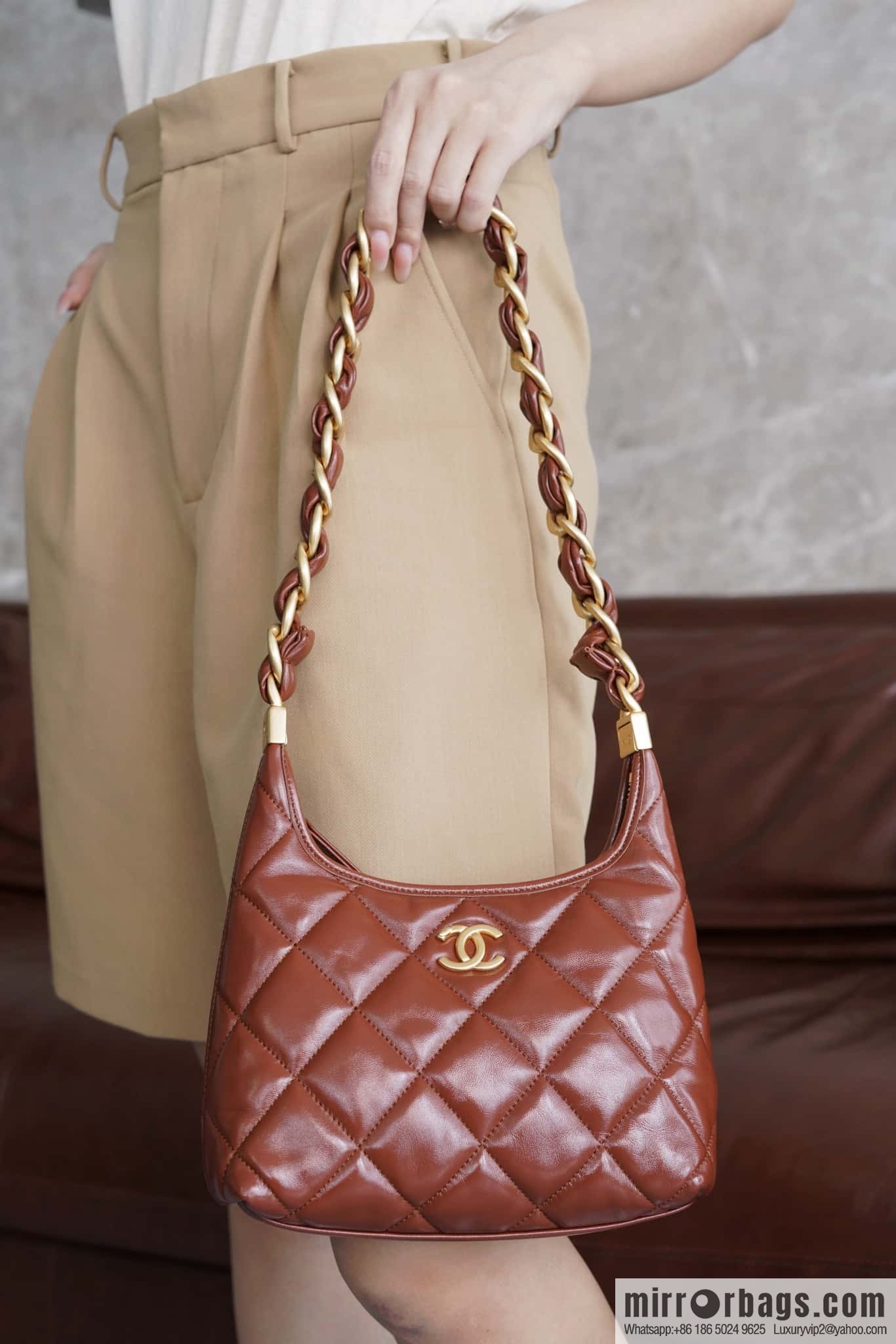 CHANEL Premium Handicraft Workshop Hobo Caramel Color, Small, Genuine Leather AS4922